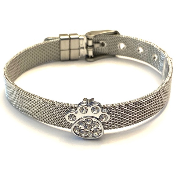 Jewelry - Paw Print Slide Charm Mesh Bracelet